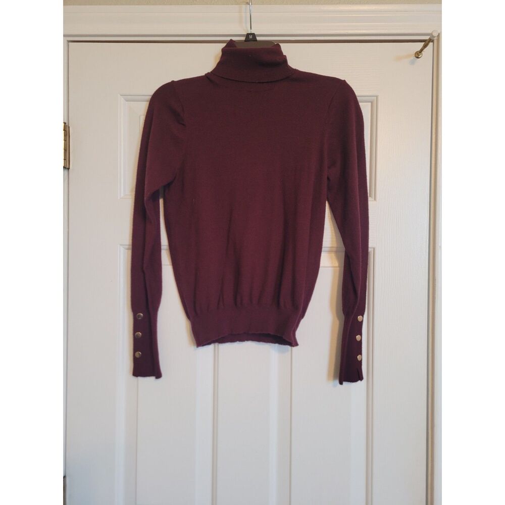 Fashion Nova Women’s M Burgundy Turtleneck Sweater Gold Button Split Cuffs